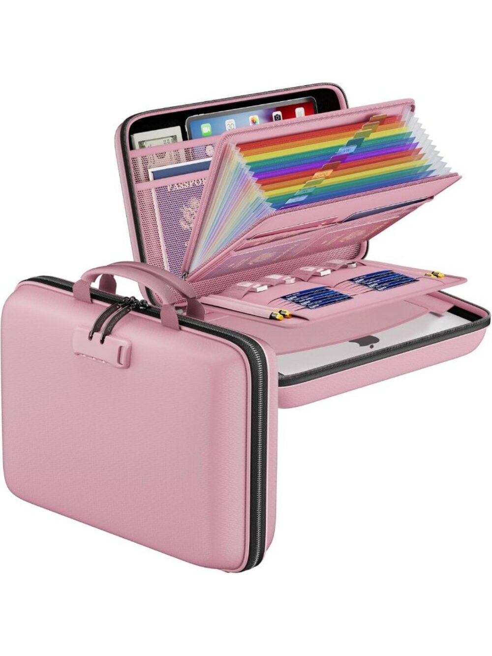 Fireproof Document Organizer with Lock, Portable Hard-Shell Case & 13 Pockets